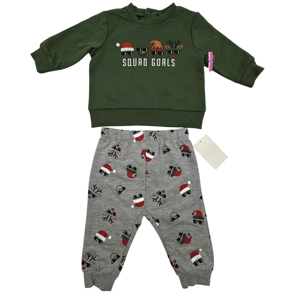 Petit Lem PL‎ Baby 6M Squad Goals Sweatshirt Pants 2 Piece Set Holiday Christmas